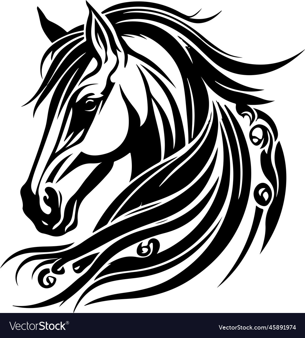 Silhouette of a horses head with ornament Vector Image