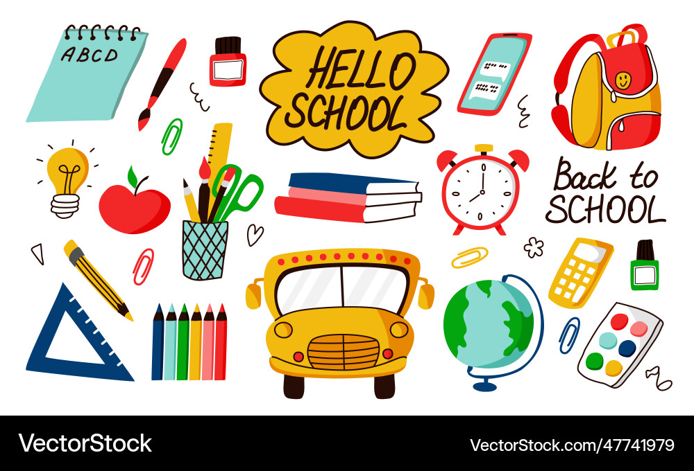 Back to school elements set various stuff Vector Image