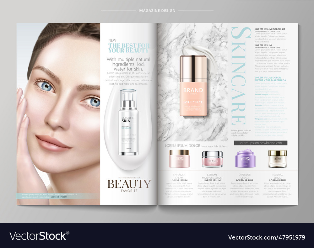 Elegant skin care magazine template Royalty Free Vector