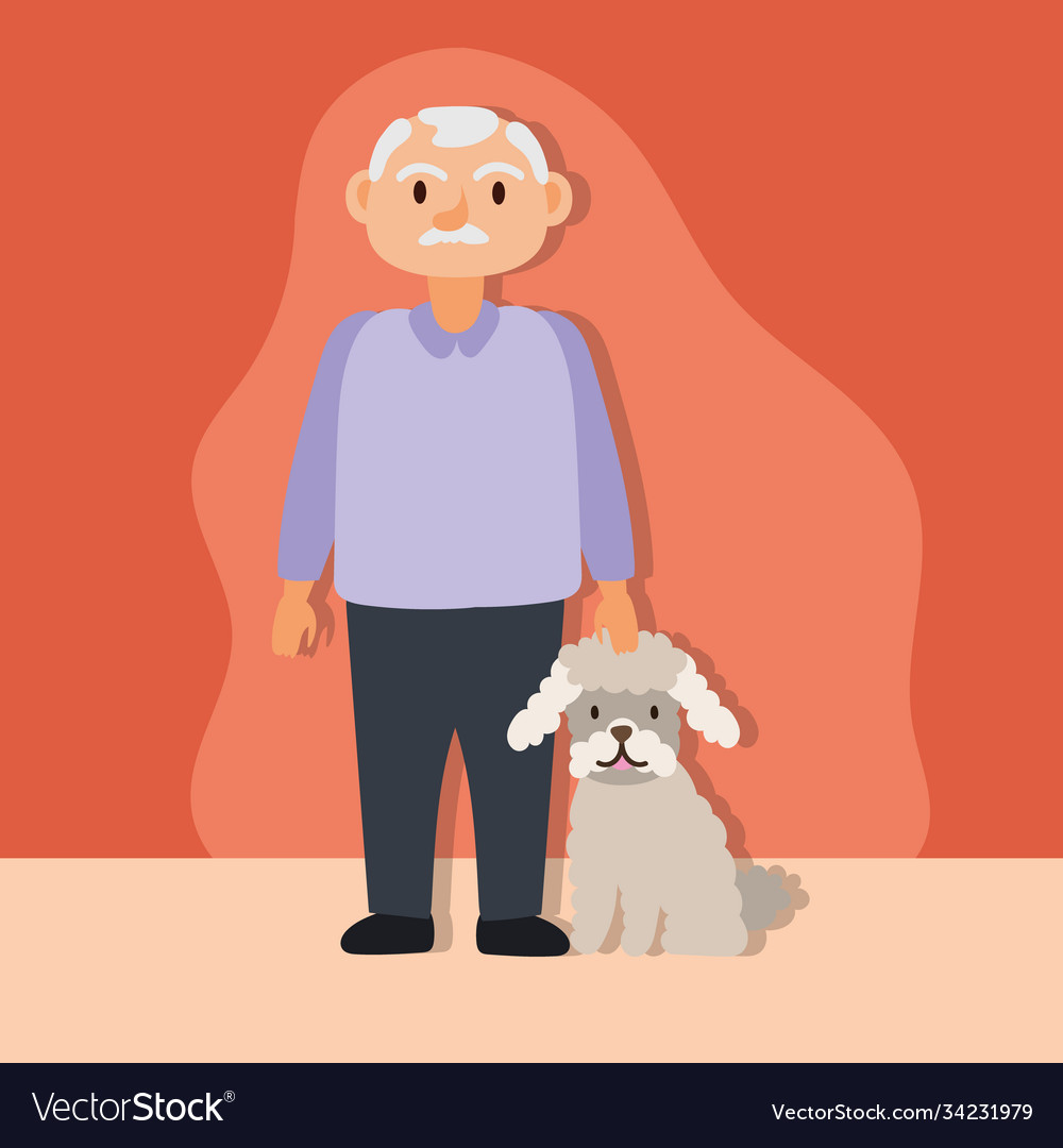Old man with dog mascot active senior character Vector Image Old man with dog mascot active senior character Vector Image