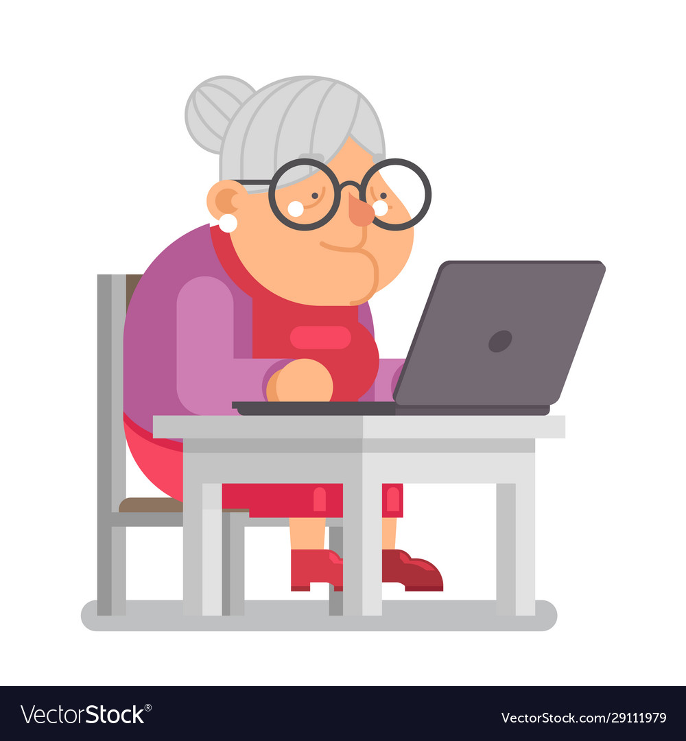 Premium Vector  Happy granny with laptop vector illustration a