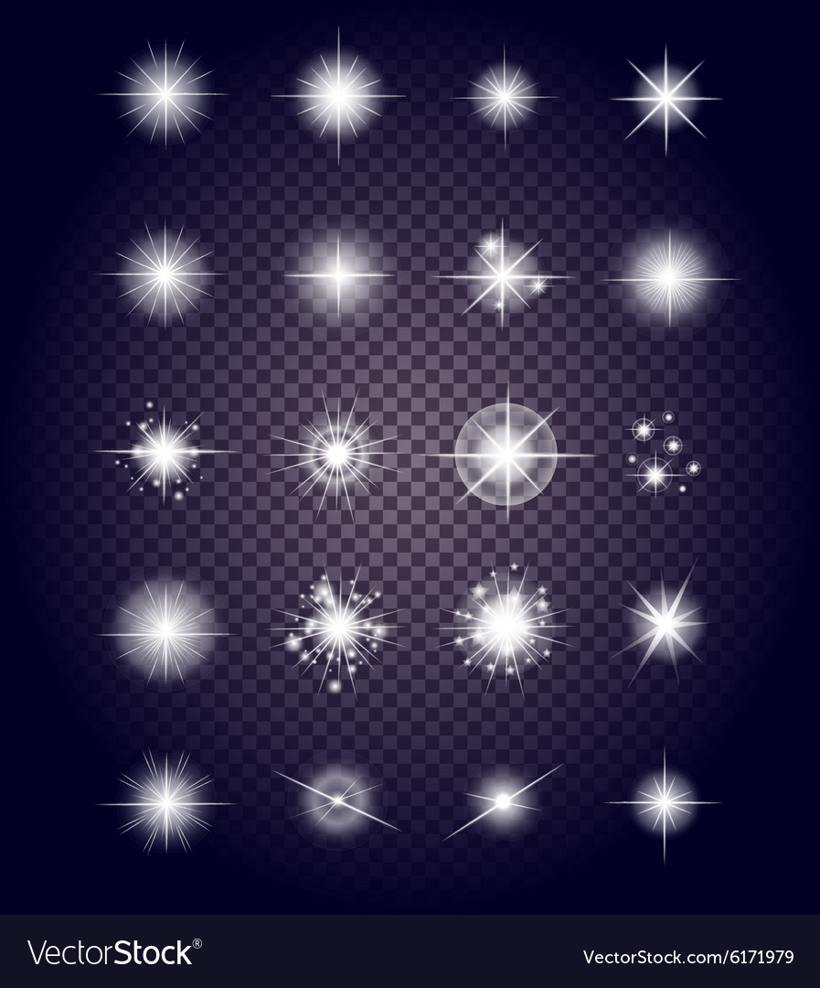 Set glows bright star light fireworks Royalty Free Vector