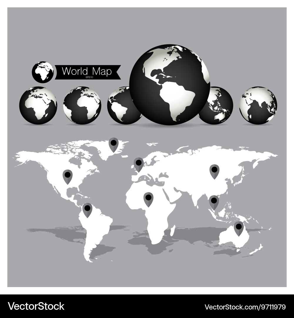 World map and globe Royalty Free Vector Image - VectorStock