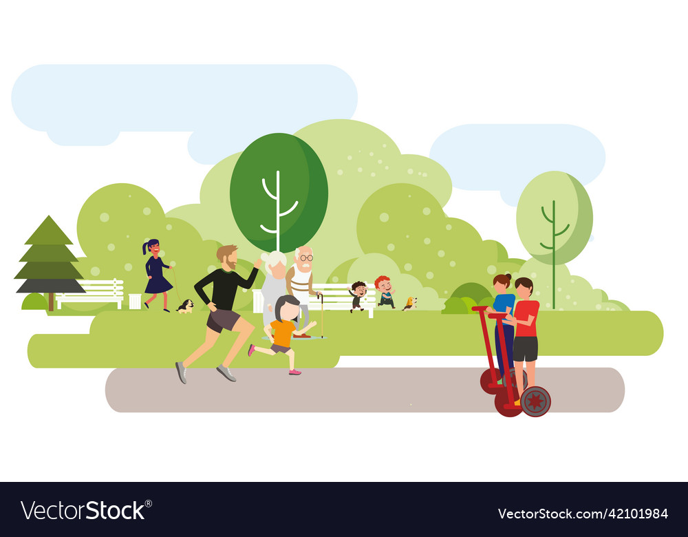 Happy people enjoying at the park Royalty Free Vector Image