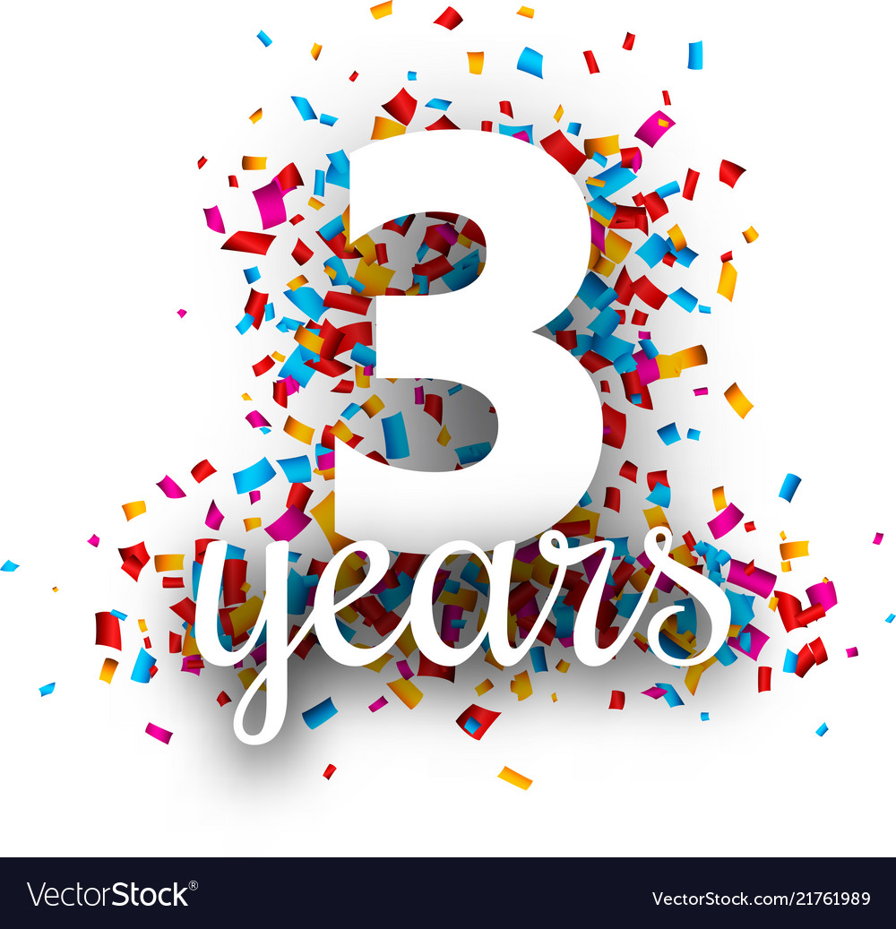 Three years anniversary with colorful confetti Vector Image