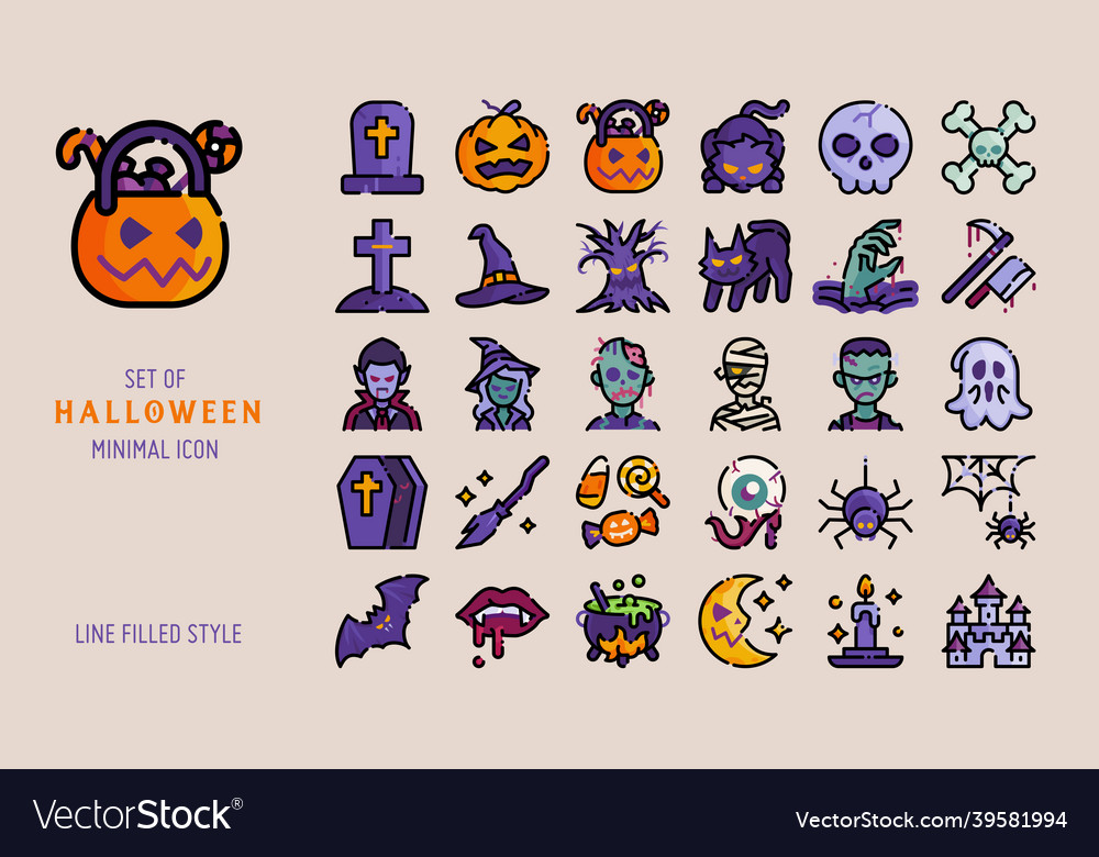 Halloween icon set line filled style Royalty Free Vector