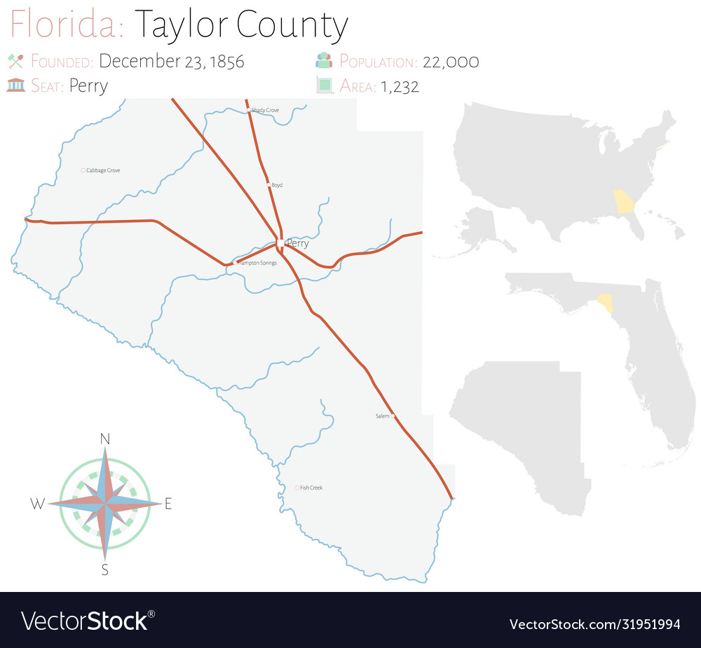 Map taylor county in florida Royalty Free Vector Image