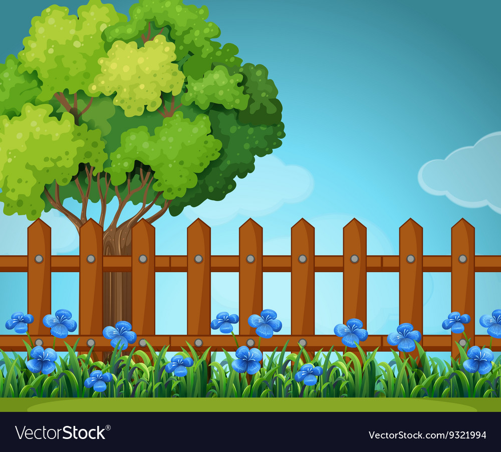 Scene with wooden fence in garden Royalty Free Vector Image