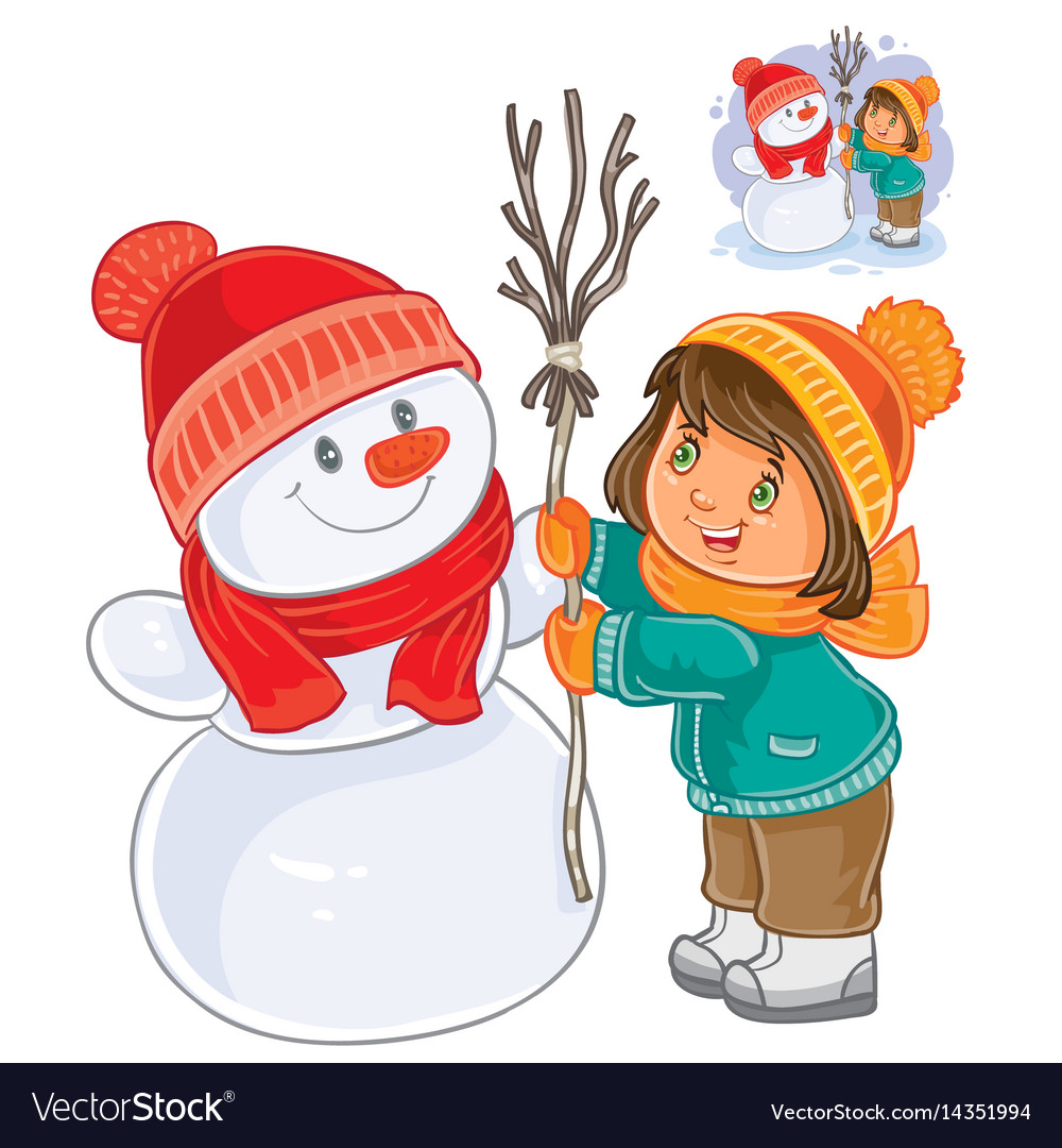 Small girl mold snowman Royalty Free Vector Image