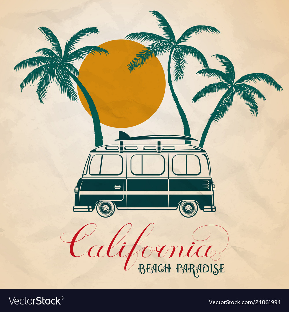 Summer of retro bus and surf vector image Summer of retro bus and surf