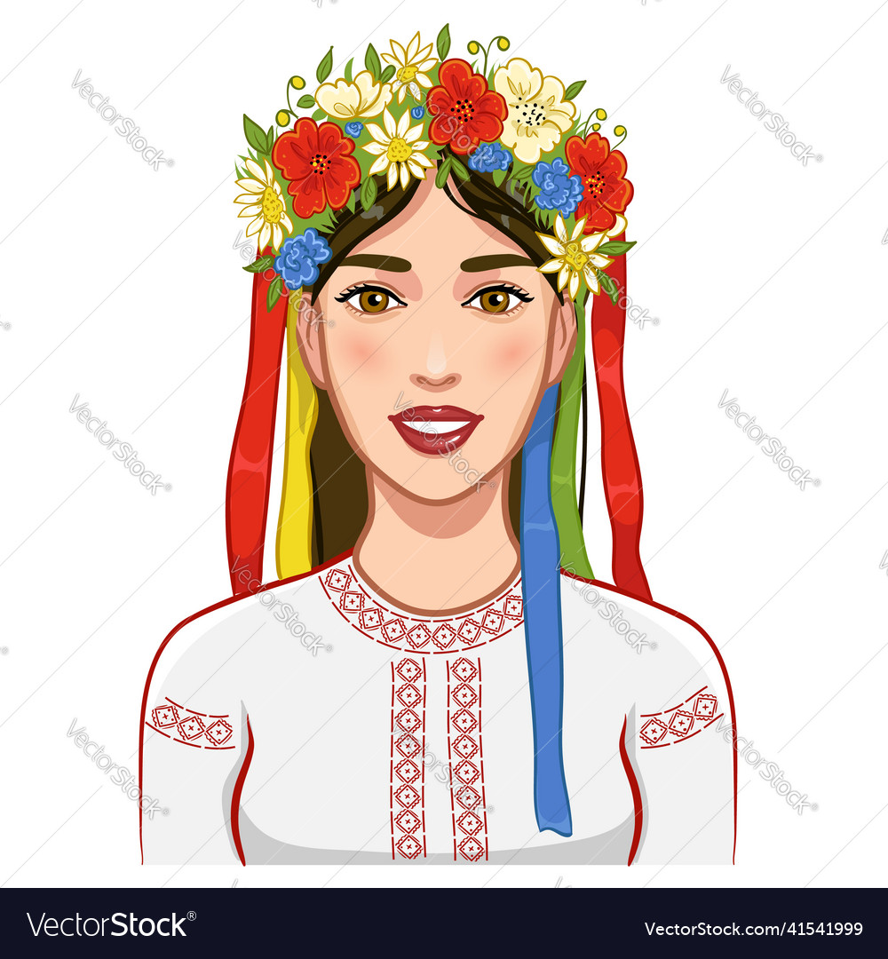 Cute young girl in ukrainian traditional clothes Vector Image