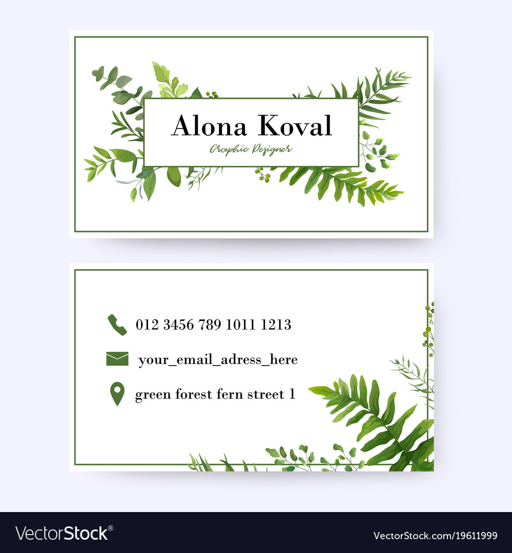 floral business card design with greenery leaves floral business cards