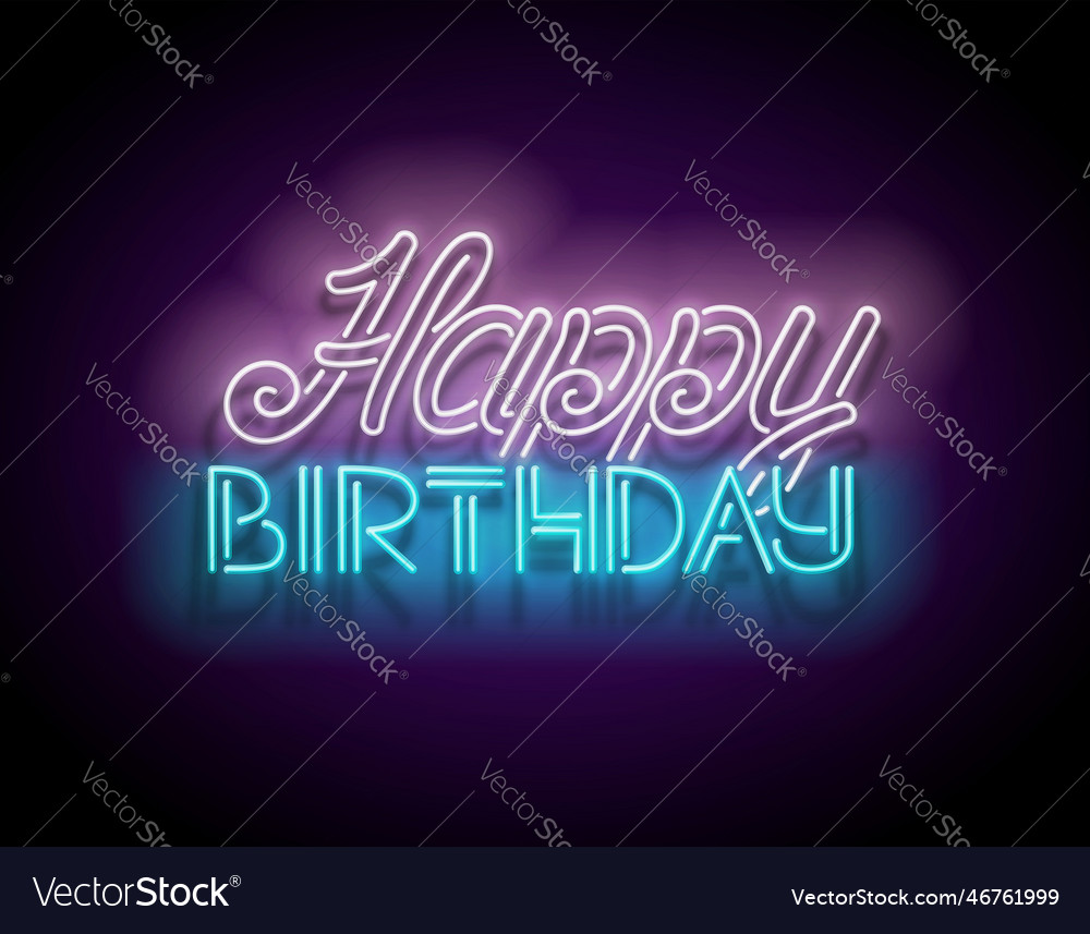 Glow happy birthday inscription Royalty Free Vector Image