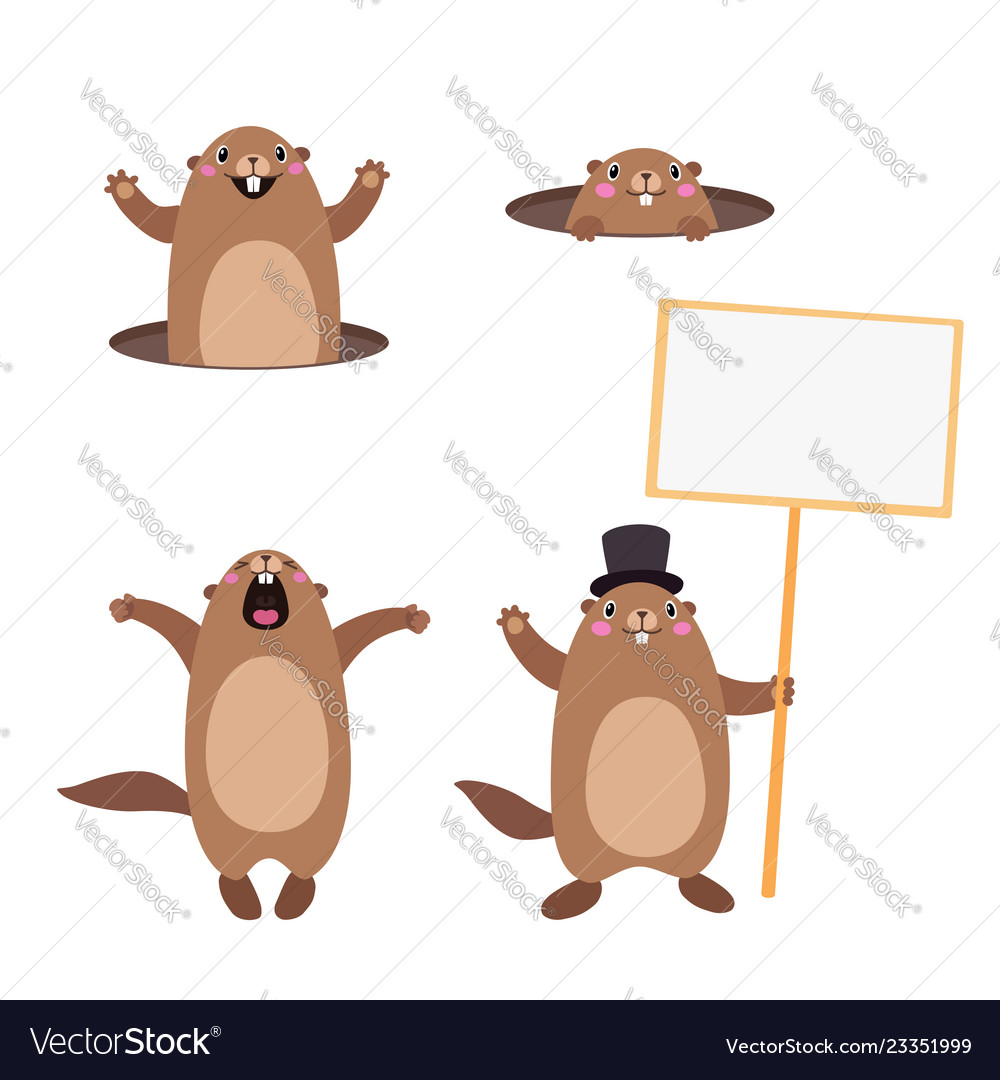 Groundhog set 3 flat Royalty Free Vector Image