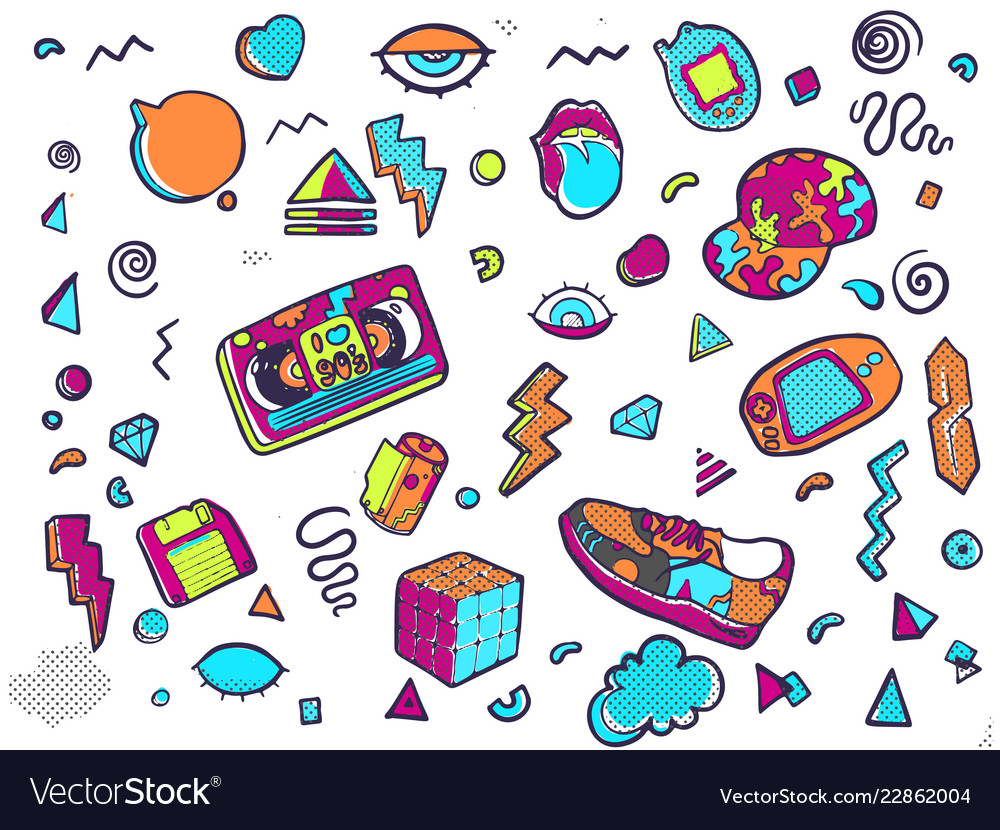 Vector Set Of Cute Templates With Patches And Stickers In 90s