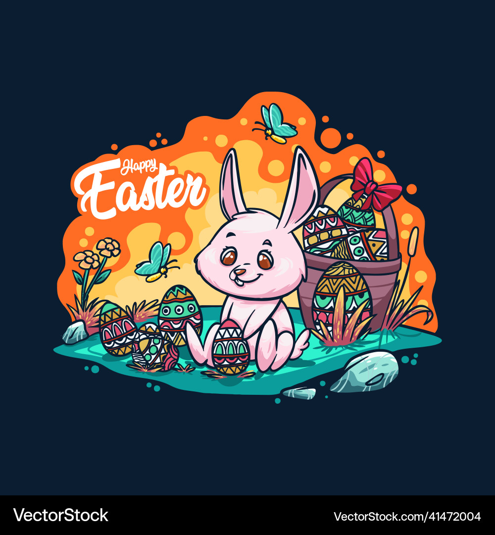 Cute easter bunny with eggs Royalty Free Vector Image