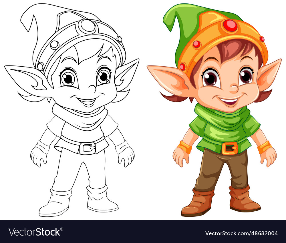 Cute elf cartoon character outline for colouring Vector Image