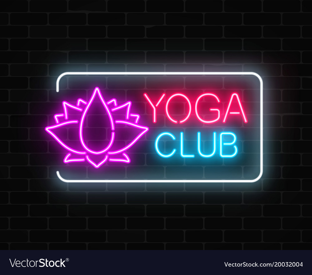 Neon glowing sign yoga exercices club Royalty Free Vector