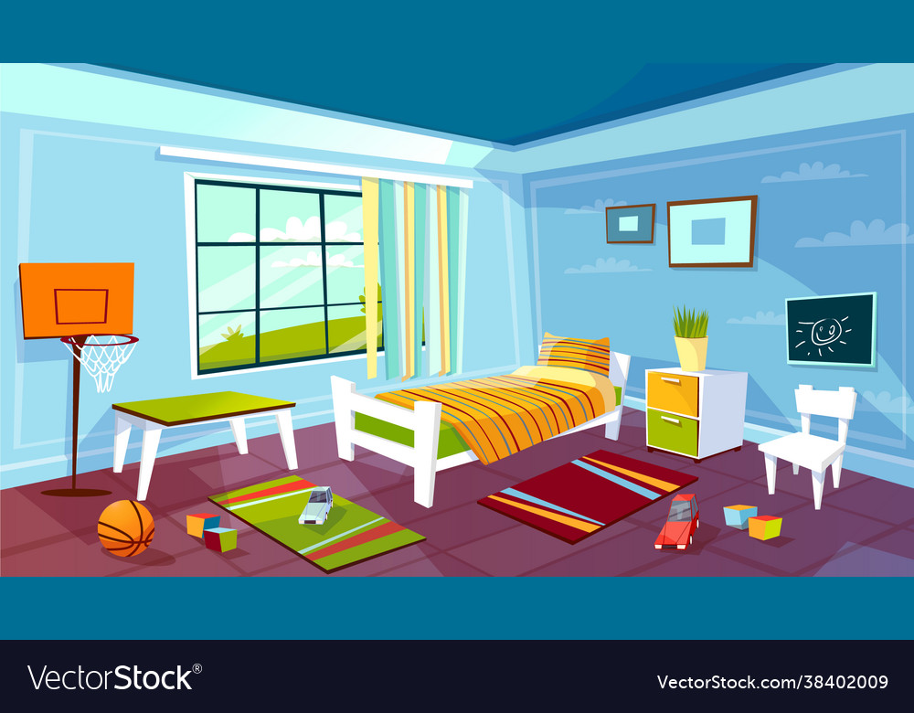 Child room cartoon kid boy bedroom interior Vector Image