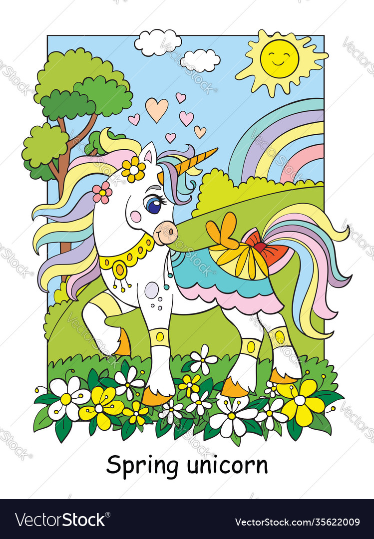 Cute spring unicorn with flowers colorful Vector Image