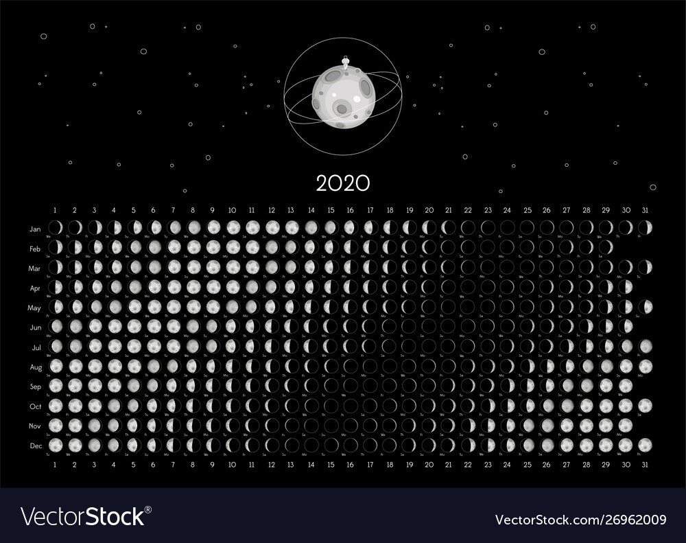 Moon calendar 2020 northern hemisphere black Vector Image