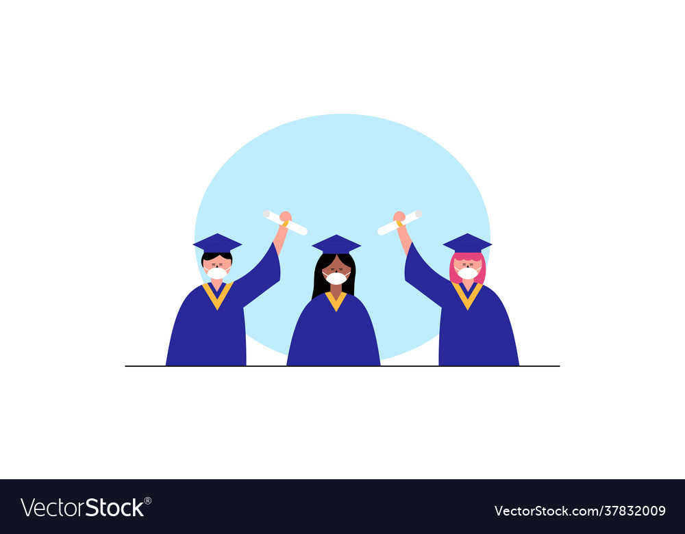 People Graduates Wearing Medical Mask Royalty Free Vector People Graduates Wearing Medical Mask Royalty Free Vector