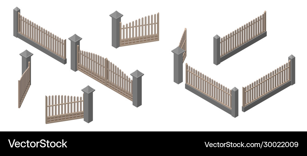 Set fences and gates isolated on white Royalty Free Vector