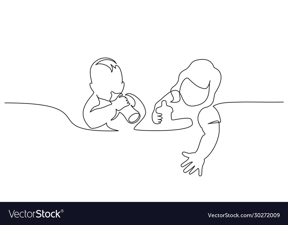 Two joyful children are eating from bottles Vector Image