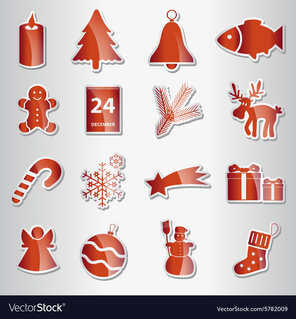 Various christmas shiny stickers collection Vector Image