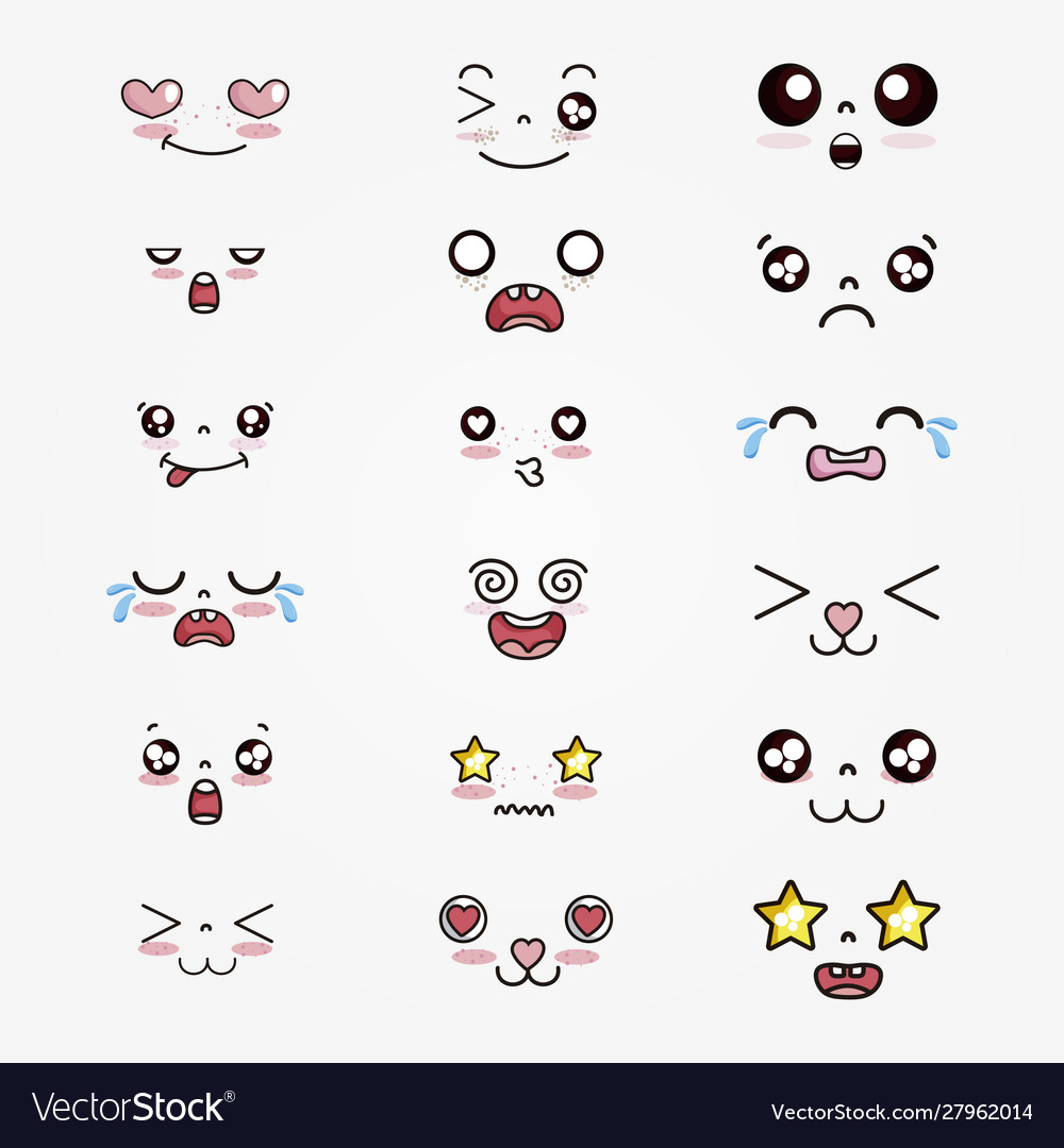 Kawaii Face Expressions Cartoon Set Royalty Free Vector