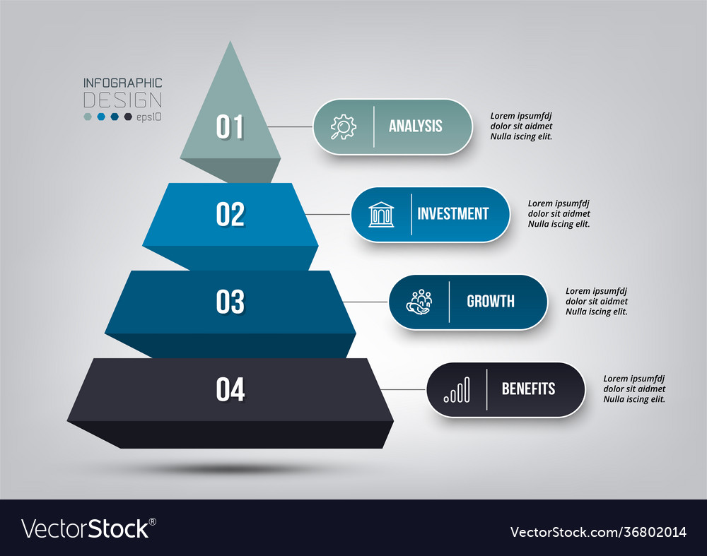 Pyramid 4 step process work flow infographic Vector Image