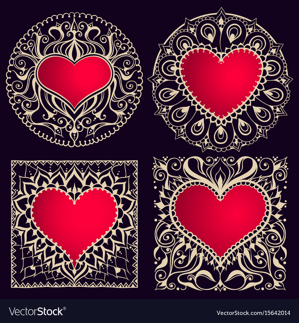 sketch of frames with hearts in henna style picture frames with hearts
