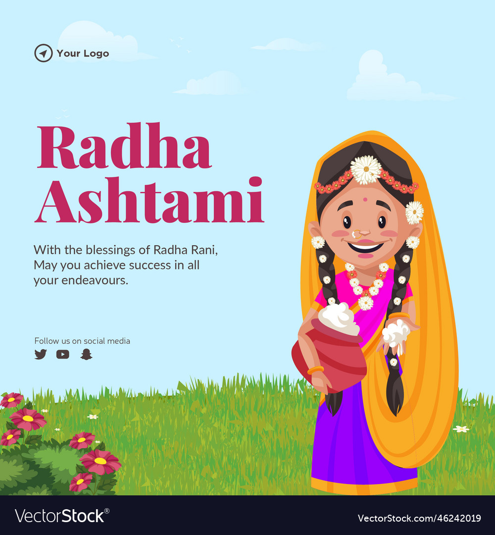 Banner design of happy radha ashtami Royalty Free Vector