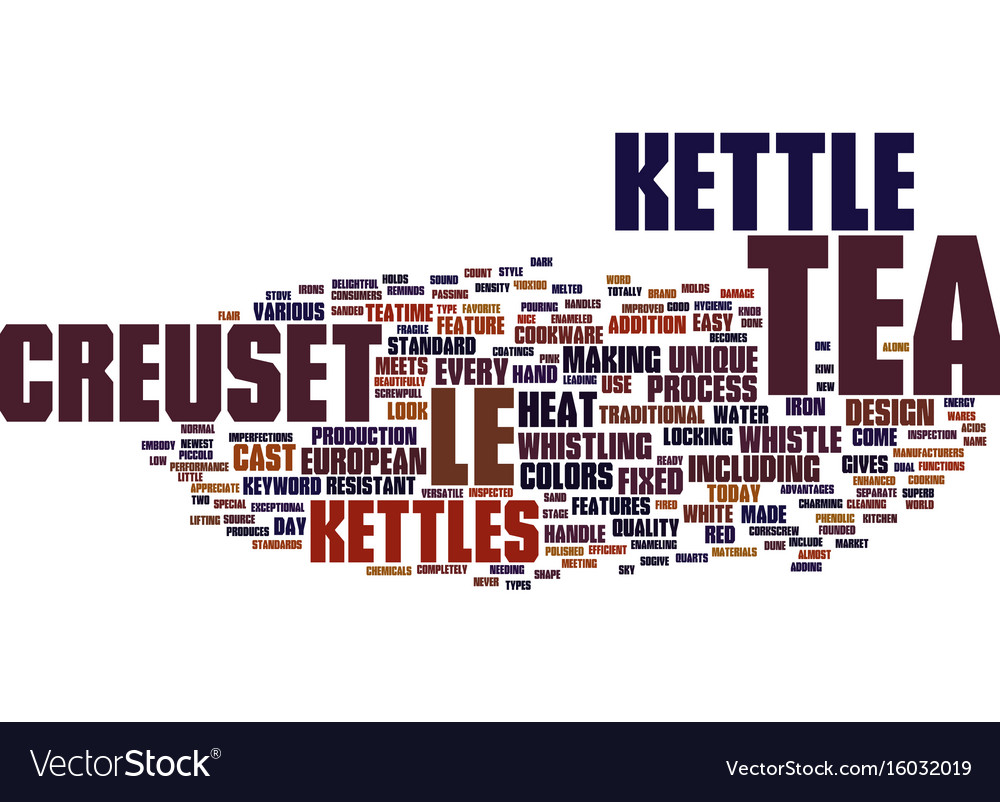 Le creuset tea kettle text background word cloud Vector Image
