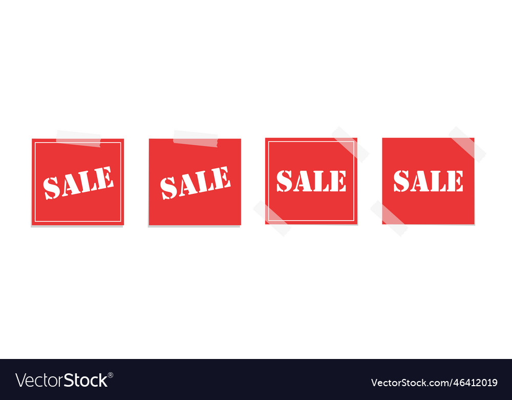 Red sale tags set taped square sale paper note Vector Image