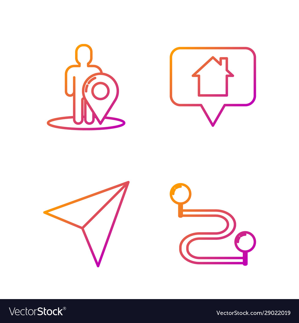 Set line route location paper airplane map Vector Image