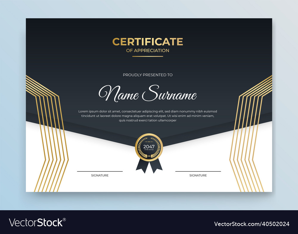 Certificate template blue and gold modern online Vector Image