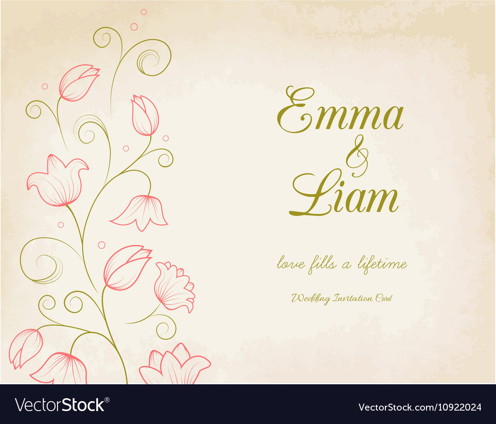 Wedding invitation card with pink lily flowers