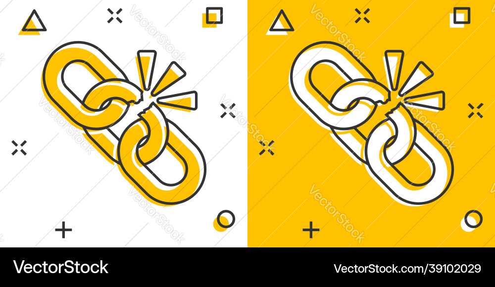Broken chain sign icon in comic style disconnect Vector Image