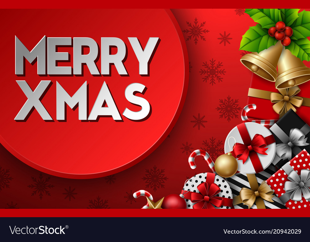 Christmas round frame with red background Vector Image