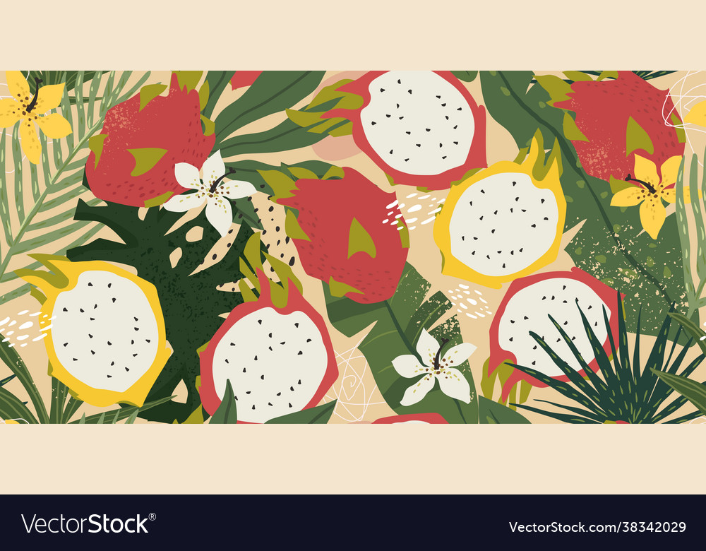 Seamless simple pattern tropical plants vector image Seamless simple pattern tropical plants