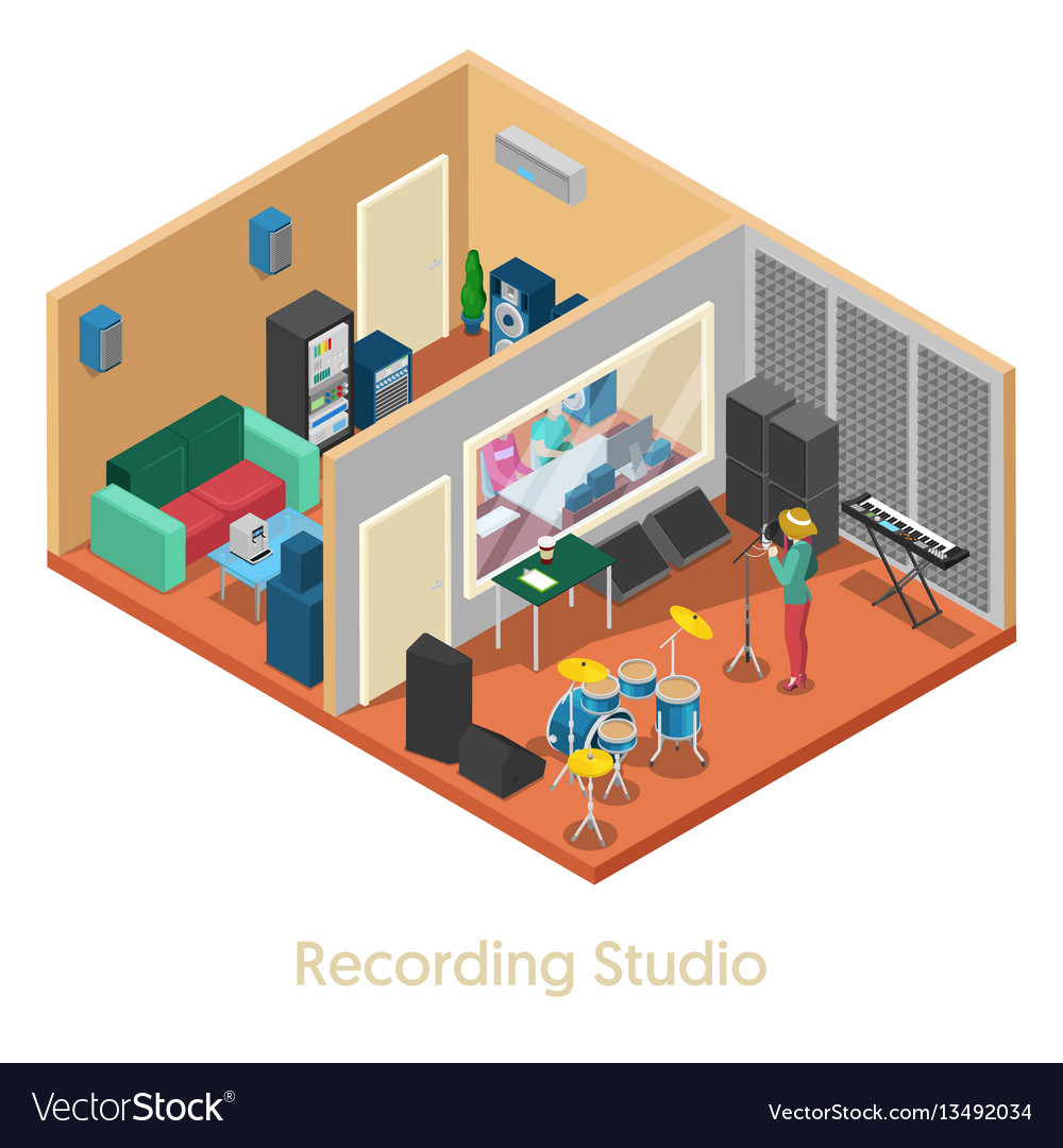 Isometric Music Recording Studio Interior Vector Image