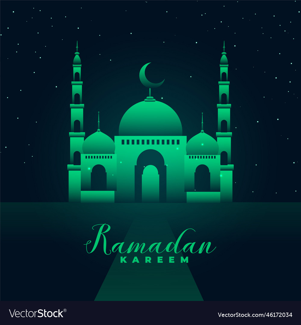 Mosque silhouette with green lights ramadan kareem