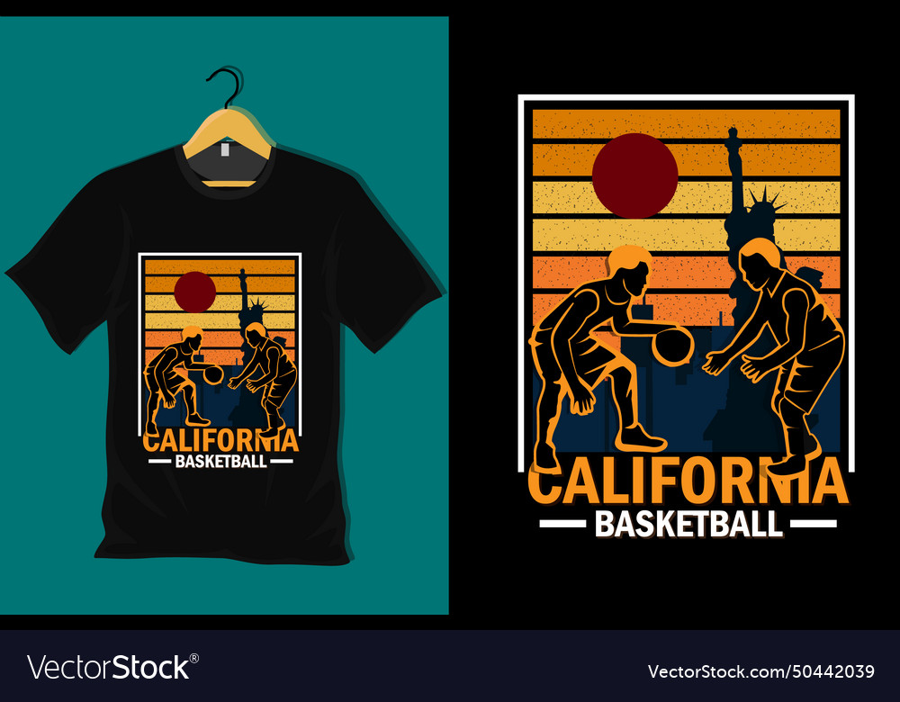 California basketball retro vintage t shirt design vector image California basketball retro vintage t shirt design