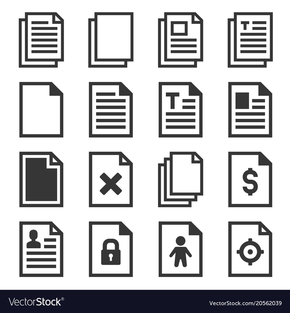 Document icons set on white background Royalty Free Vector