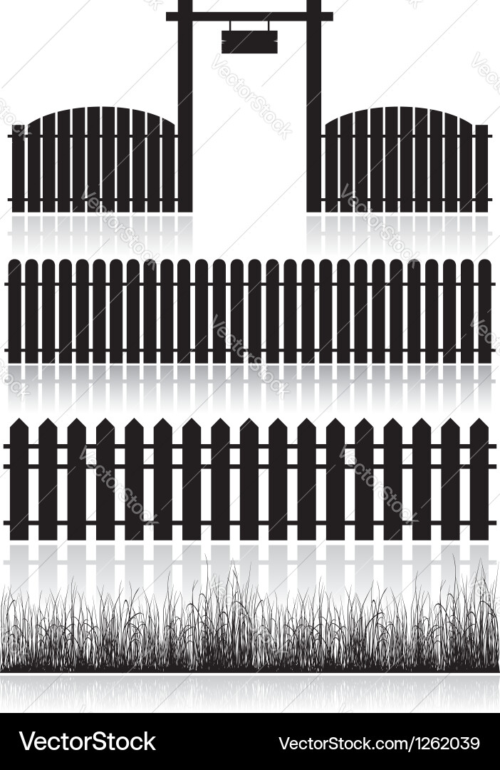 Set fences gate and grass Royalty Free Vector Image