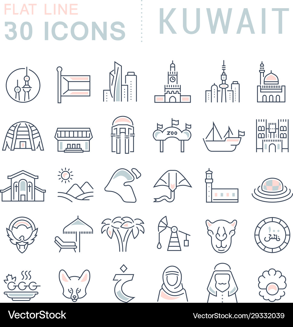 Set line icons kuwait Royalty Free Vector Image