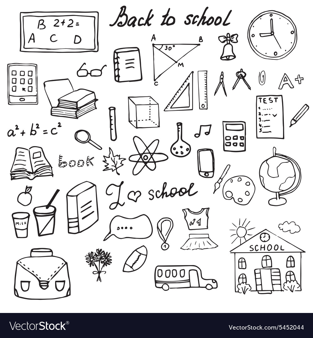 Back to school supplies sketchy doodles set Vector Image