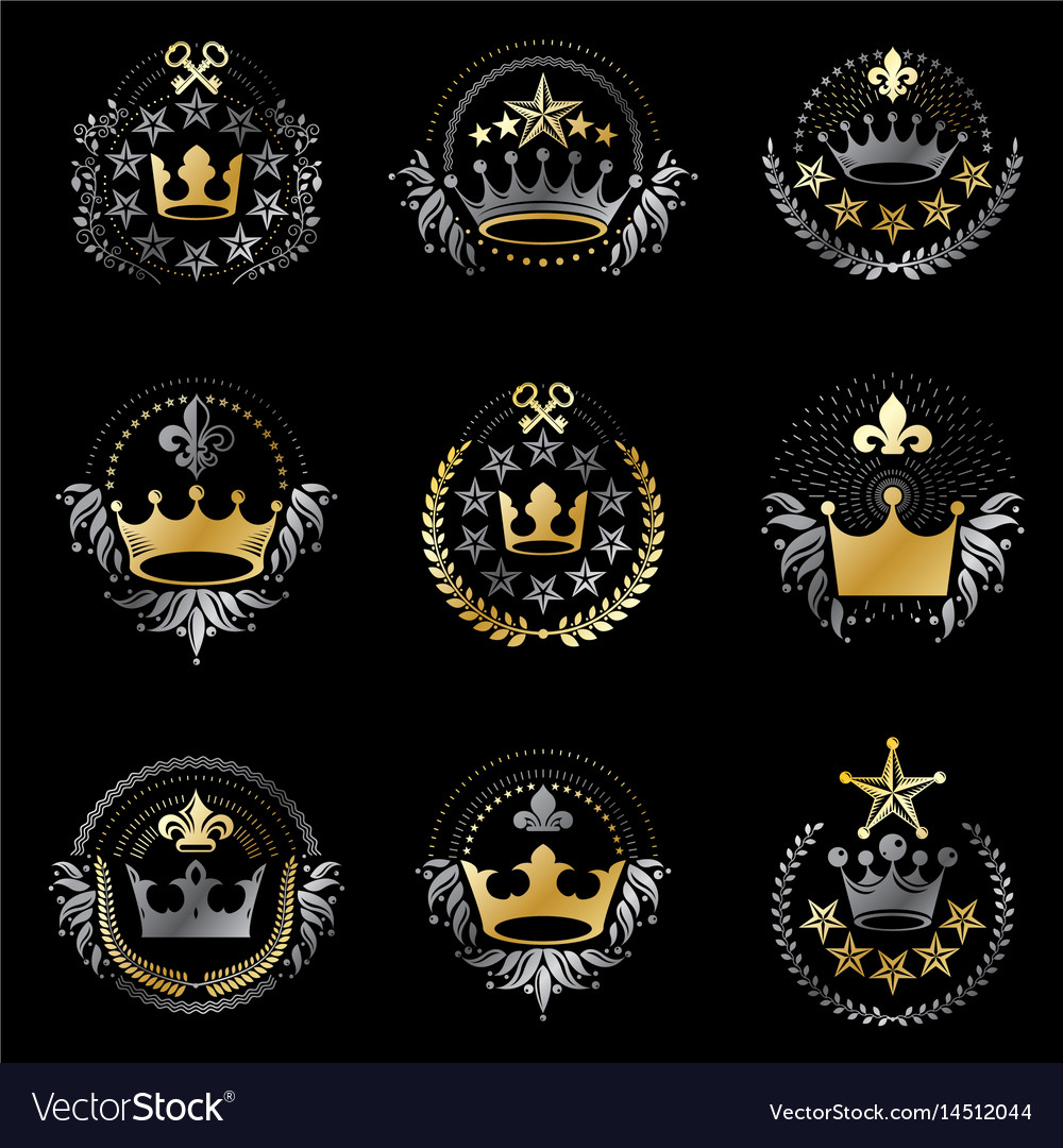 Imperial crowns emblems set heraldic coat of arms Vector Image