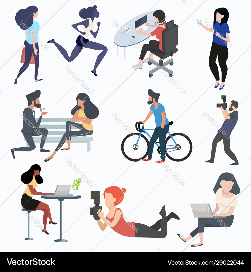 Set crowd people flat Royalty Free Vector Image